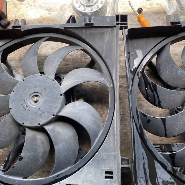 Radiator fans removed for repair